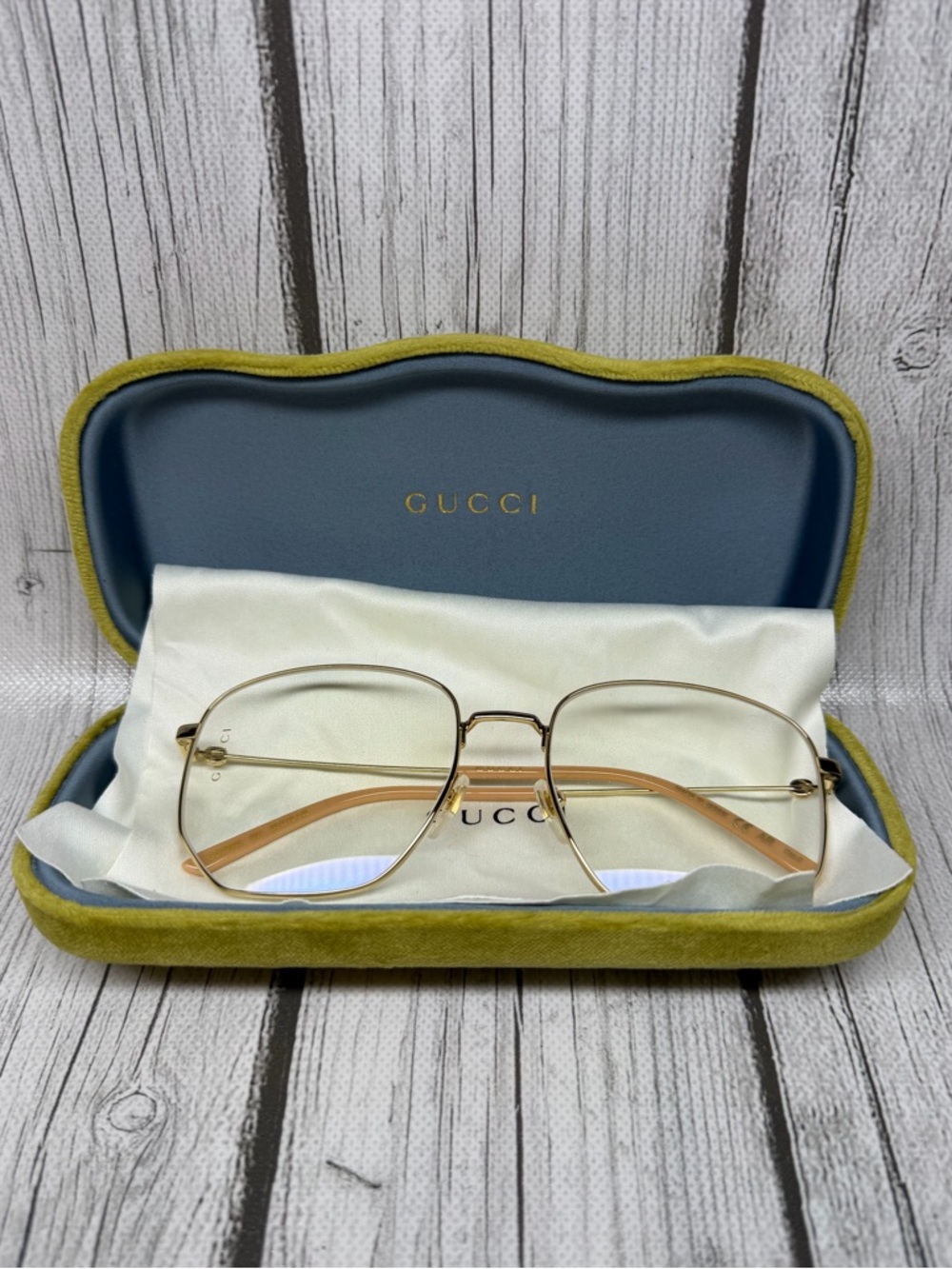 PRE LOVED Gucci GG0396S Eyeglasses Unisex Vintage Style Gold Frame Clear UV Lens
